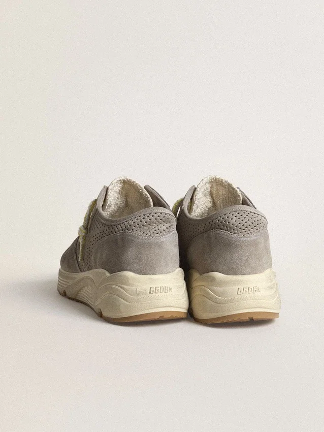 Damen-Sneaker „Running Sole“ aus grauem Wildleder mit grauem Wildlederstern und Fersenlasche