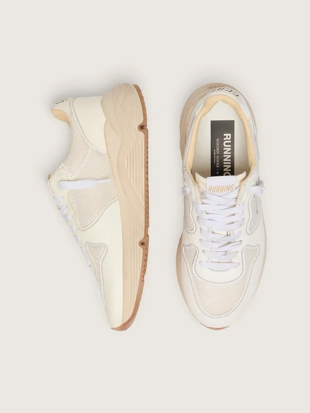 Damen-Sneaker „Running Sole“ aus Mesh und weißem Nappaleder