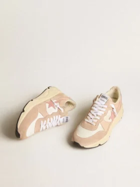 Damen-Sneaker „Running Sole“ aus Mesh und Wildleder mit rosa Stern und silberner Fersenlasche