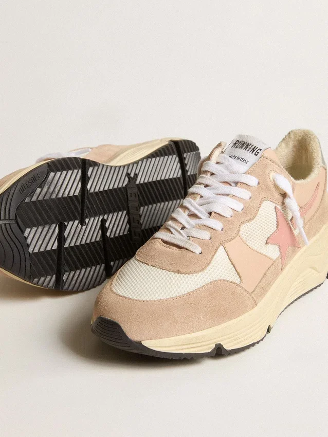 Damen-Sneaker „Running Sole“ aus Mesh und Wildleder mit rosa Stern und silberner Fersenlasche