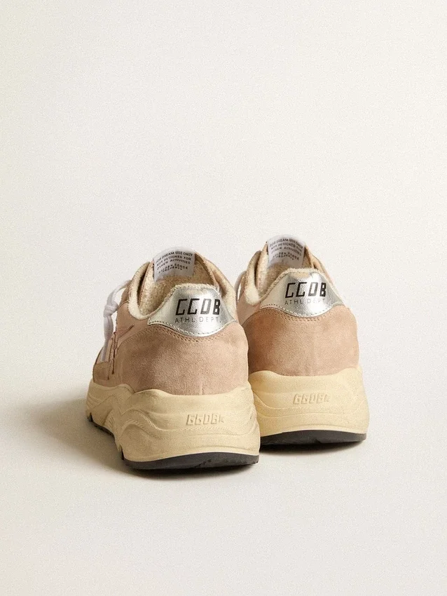 Damen-Sneaker „Running Sole“ aus Mesh und Wildleder mit rosa Stern und silberner Fersenlasche