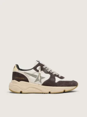 Damen-Sneaker „Running Sole“ aus Nappa und braunem Wildleder mit einem Stern aus Swarovski-Kristallen