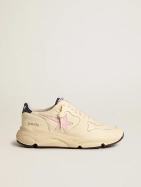 Damen-Sneaker „Running Sole“ aus Nappaleder mit rosa Lederstern und blauer Lederlasche an der Ferse