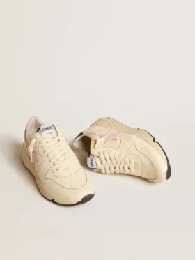 Damen-Sneaker „Running Sole“ aus Nappaleder mit rosa Lederstern und blauer Lederlasche an der Ferse