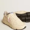 Damen-Sneaker „Running Sole“ aus Nappaleder mit rosa Lederstern und blauer Lederlasche an der Ferse