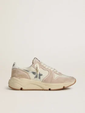 Damen-Sneaker „Running Sole“ aus Nylon und Wildleder mit silbernem aufgedrucktem Stern und Lederlasche an der Ferse