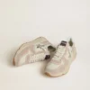 Damen-Sneaker „Running Sole“ aus Nylon und Wildleder mit silbernem aufgedrucktem Stern und Lederlasche an der Ferse