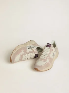 Damen-Sneaker „Running Sole“ aus Nylon und Wildleder mit silbernem aufgedrucktem Stern und Lederlasche an der Ferse