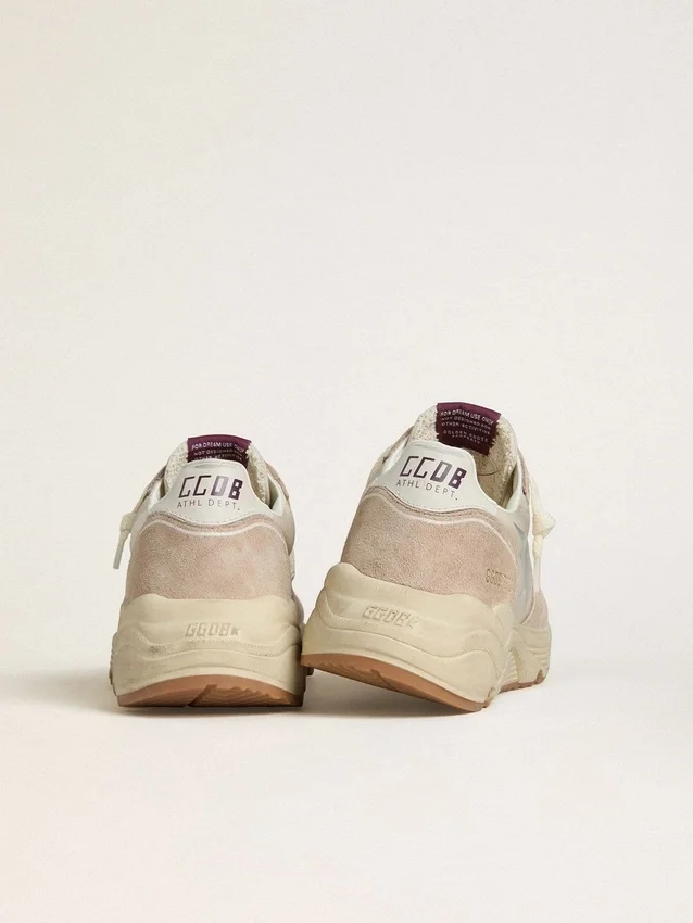 Damen-Sneaker „Running Sole“ aus Nylon und Wildleder mit silbernem aufgedrucktem Stern und Lederlasche an der Ferse
