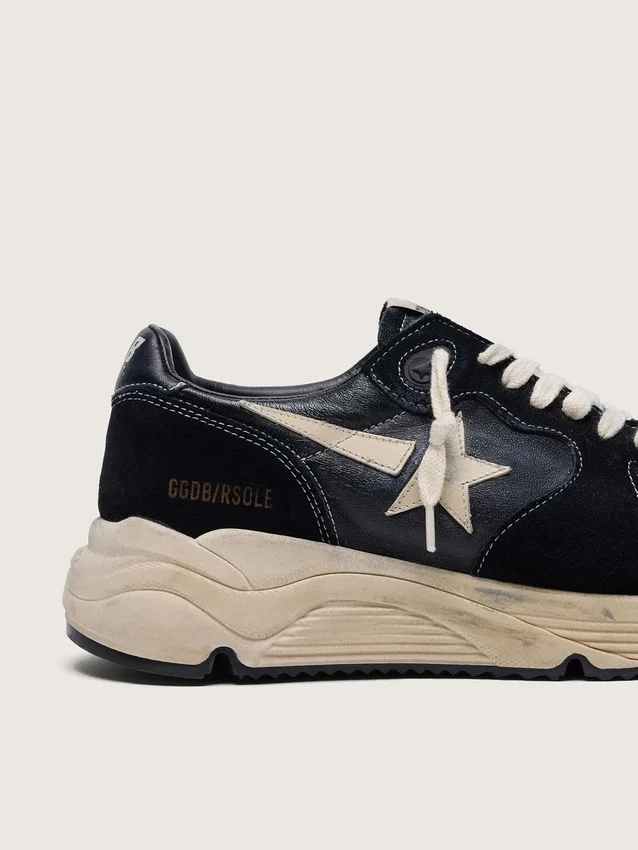 Damen-Sneaker „Running Sole“ aus schwarzem Nappa und Wildleder