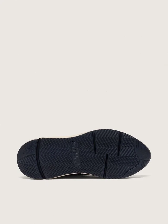 Damen-Sneaker „Running Sole“ in silbernem Glitzer und taubengrauem Wildleder