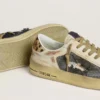 Damen-Stardan aus Nappa und Mesh mit Fersenlasche aus Ponyfell mit Leopardenmuster