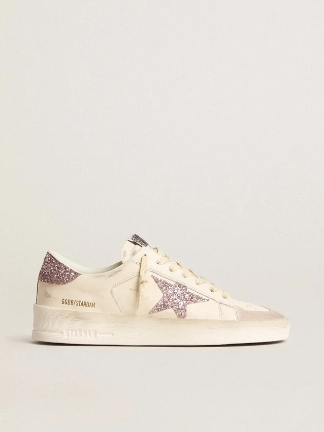 Damen-Stardan aus Nappa und Wildleder mit rosa Glitzerstern und Fersenlasche