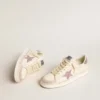 Damen-Stardan aus Nappa und Wildleder mit rosa Glitzerstern und Fersenlasche