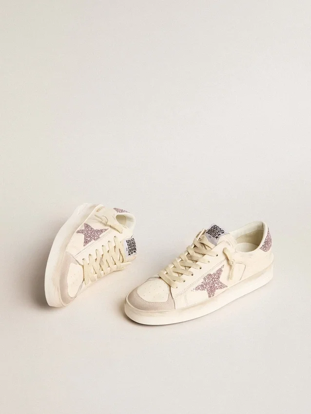 Damen-Stardan aus Nappa und Wildleder mit rosa Glitzerstern und Fersenlasche