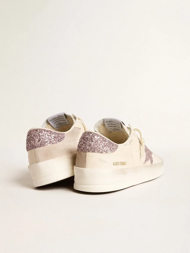 Damen-Stardan aus Nappa und Wildleder mit rosa Glitzerstern und Fersenlasche