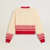 Damen-Strickjacke in Creme mit roten Streifen