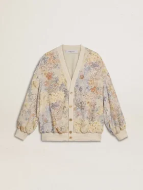Damen-Strickjacke mit Blumenprint und Stickerei
