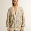 Damen-Strickjacke mit Blumenprint und Stickerei
