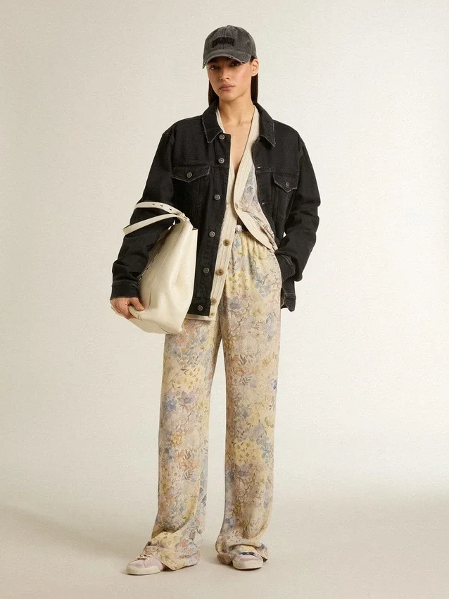 Damen-Strickjacke mit Blumenprint und Stickerei