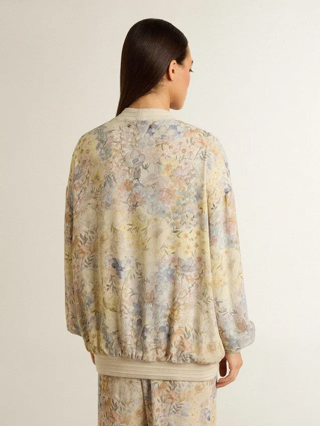 Damen-Strickjacke mit Blumenprint und Stickerei