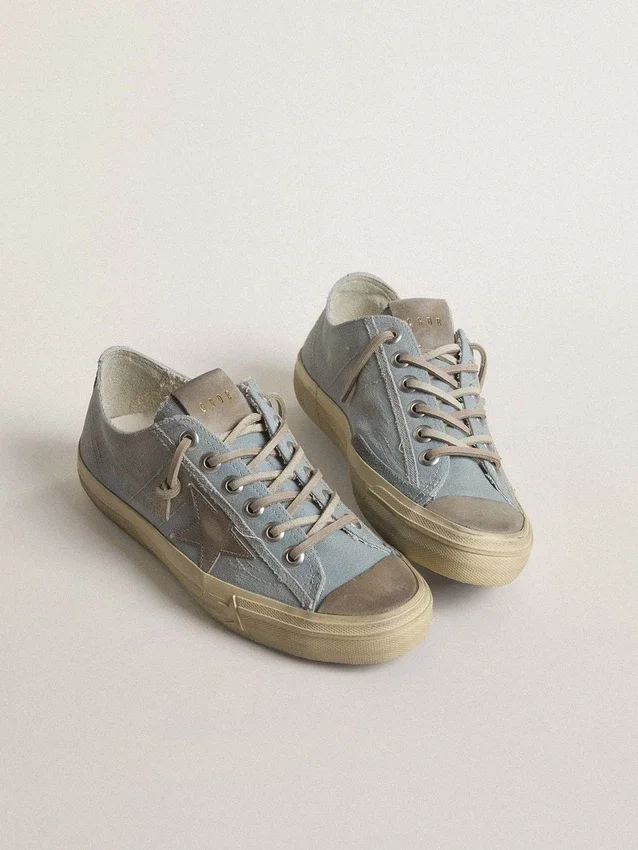 Damen-V-Star aus hellblauem Canvas mit taubengrauem Lederstern