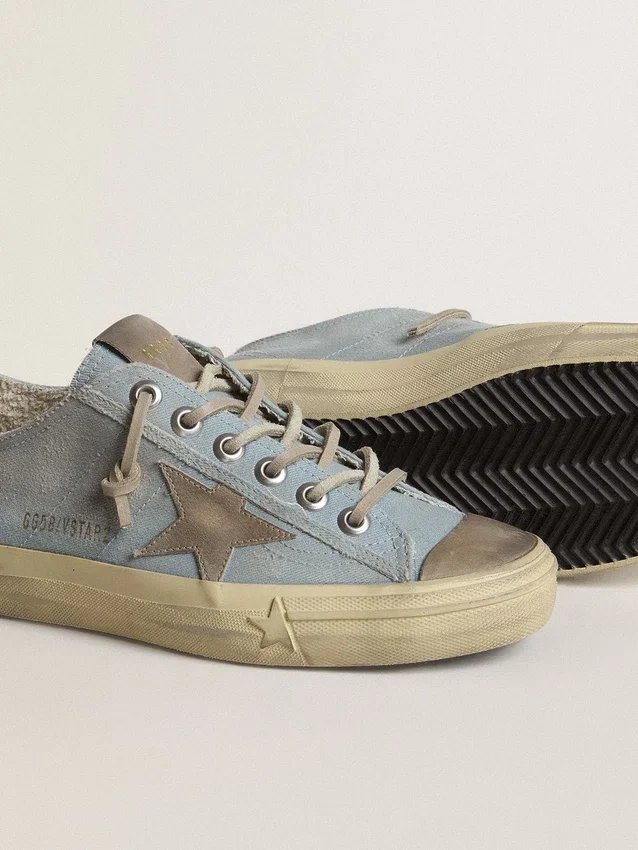 Damen-V-Star aus hellblauem Canvas mit taubengrauem Lederstern