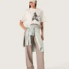 Damenhose aus grauer Wollmischung mit Nadelstreifenmuster und elastischem Bund