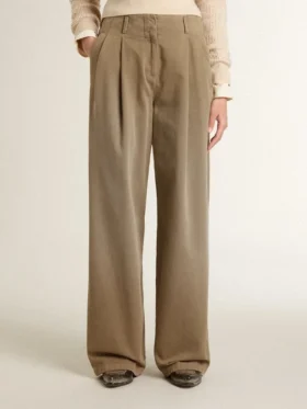 Damenhose aus khakifarbener Baumwolle