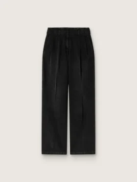 Damenhose aus schwarzem Baumwoll-Denim mit Used-Look