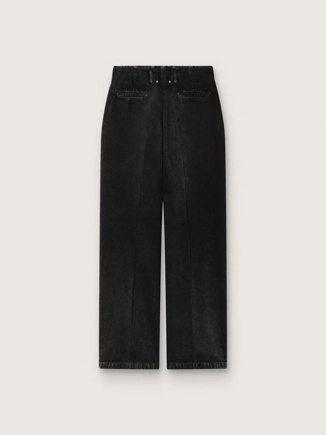Damenhose aus schwarzem Baumwoll-Denim mit Used-Look