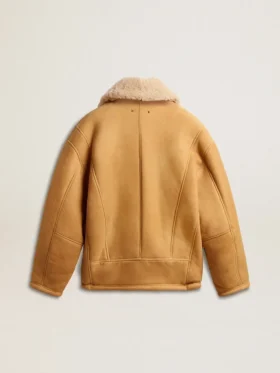Damenjacke aus Schafsleder mit breitem Shearling-Schalkragen