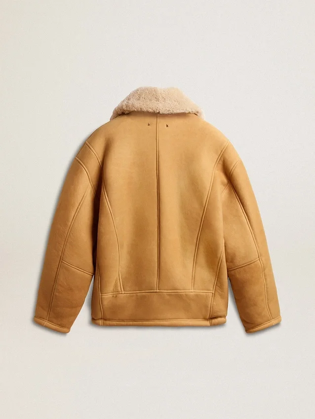 Damenjacke aus Schafsleder mit breitem Shearling-Schalkragen