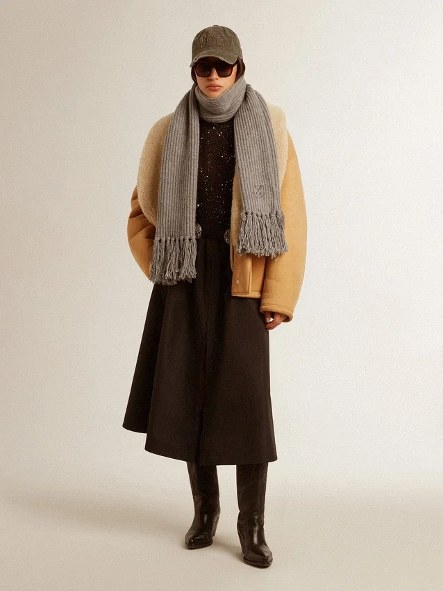 Damenjacke aus Schafsleder mit breitem Shearling-Schalkragen