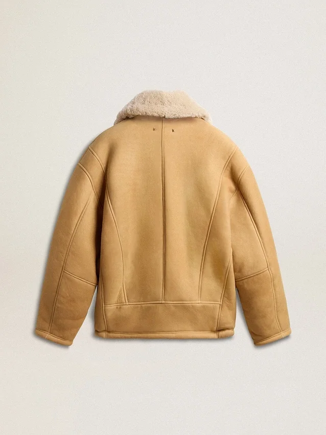 Damenjacke aus Schafsleder mit breitem Shearling-Schalkragen