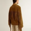 Damenjacke aus tabakfarbenem Wildleder mit Fransen