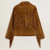 Damenjacke aus tabakfarbenem Wildleder mit Fransen