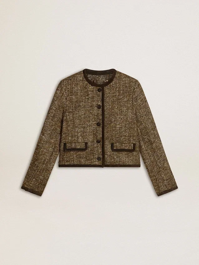 Damenjacke „Journey“ aus Wolltweed mit kaffeefarbenen Wildlederdetails