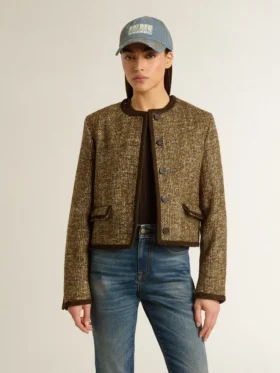 Damenjacke „Journey“ aus Wolltweed mit kaffeefarbenen Wildlederdetails
