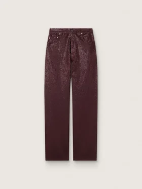 Damenjeans aus burgunderrotem Denim mit Kristallen in Farbverlauf