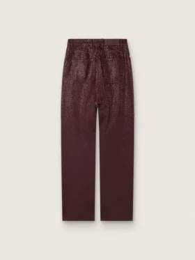 Damenjeans aus burgunderrotem Denim mit Kristallen in Farbverlauf