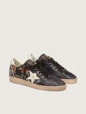 Damenmodell „Ball Star LTD“ aus Ebenholz-Nappa mit mehrfarbiger Stickerei und weißem Stern
