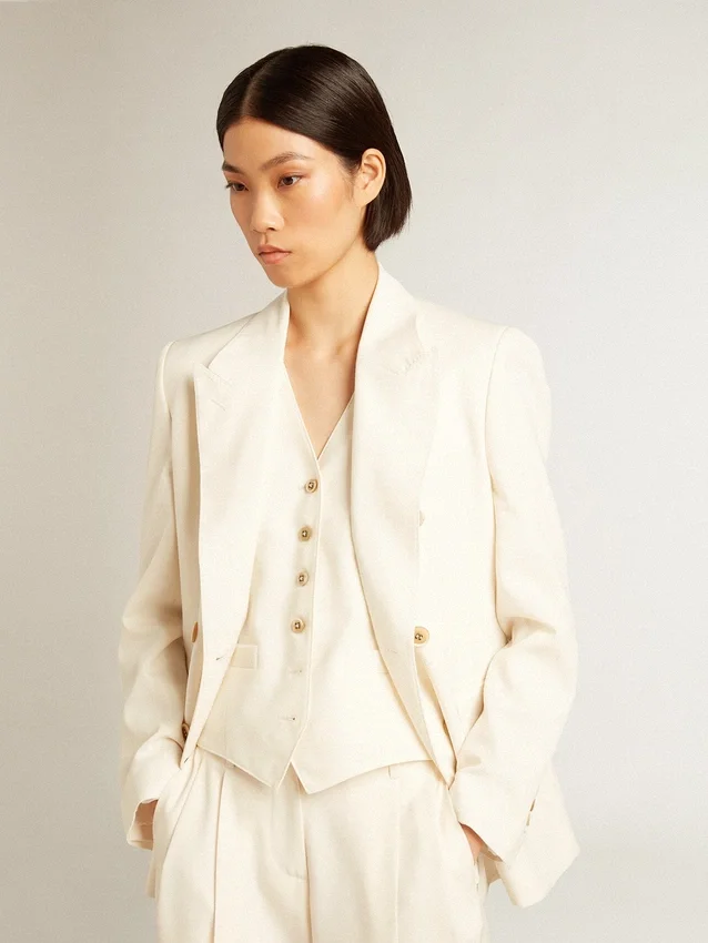 Doppelreihiger Damen-Blazer in gealtertem Weiß