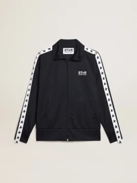 Dunkelblaues Sweatshirt mit weißem Streifen und kontrastierenden blauen Sternen