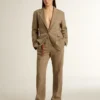 Einreihiger Damen-Blazer in sandfarbenem Fischgrätenmuster