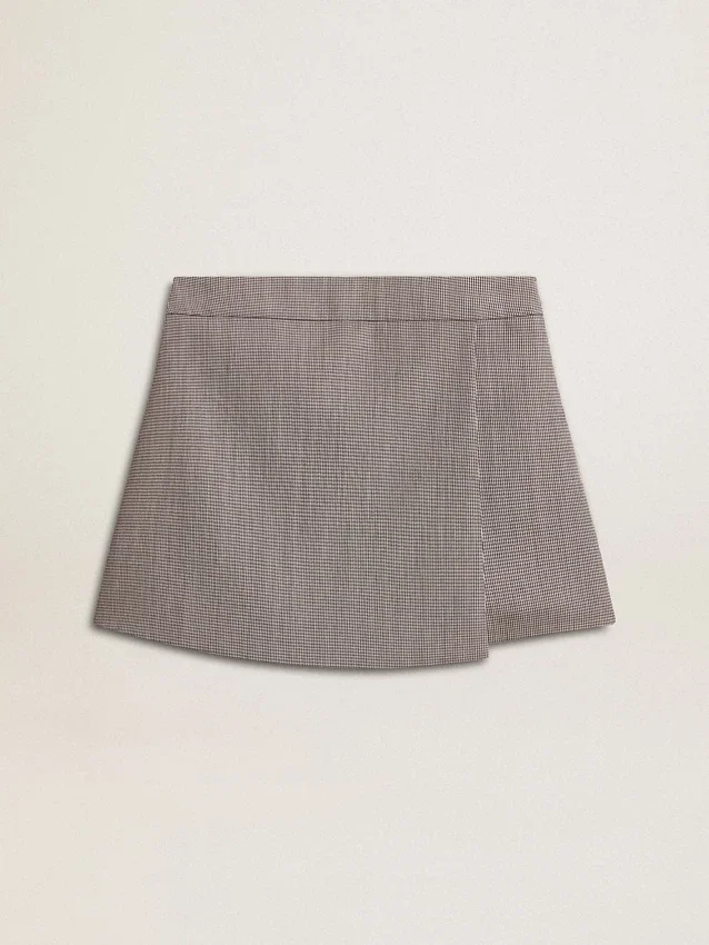 Graue Mini-Shorts für Damen aus Wolle mit Hahnentrittmuster