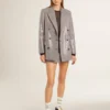 Graue Mini-Shorts für Damen aus Wolle mit Hahnentrittmuster