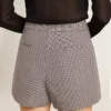 Graue Mini-Shorts für Damen aus Wolle mit Hahnentrittmuster