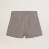 Graue Mini-Shorts für Damen aus Wolle mit Hahnentrittmuster