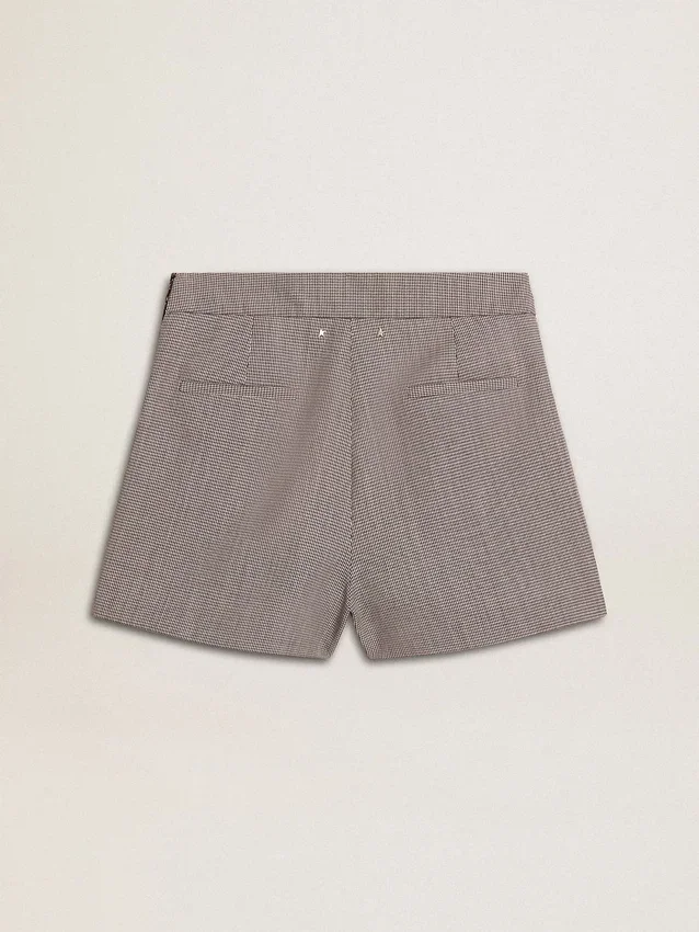 Graue Mini-Shorts für Damen aus Wolle mit Hahnentrittmuster